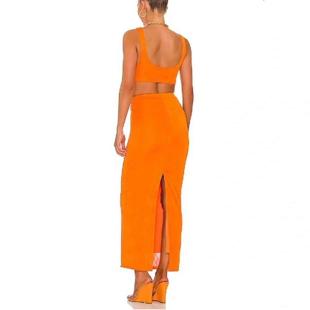 Superdown joana maxi skirt set Orange 2 piece crop top stretch Revolve L